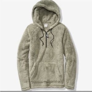 🆕 VS Pink Teddy Half Zip Green Hoodie